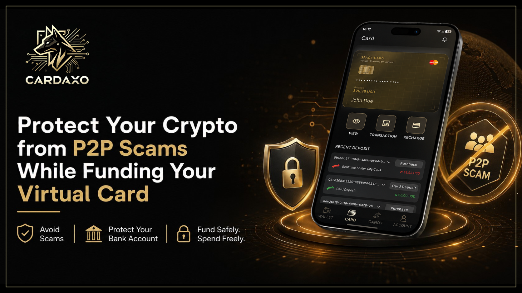 Protecting your crypto from P2P scams while funding a virtual card
