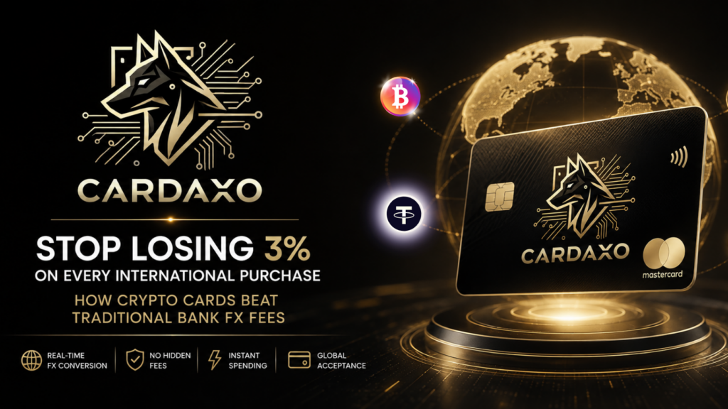 Cardaxo virtual and physical crypto cards used for international shopping to avoid bank forex markup fees.