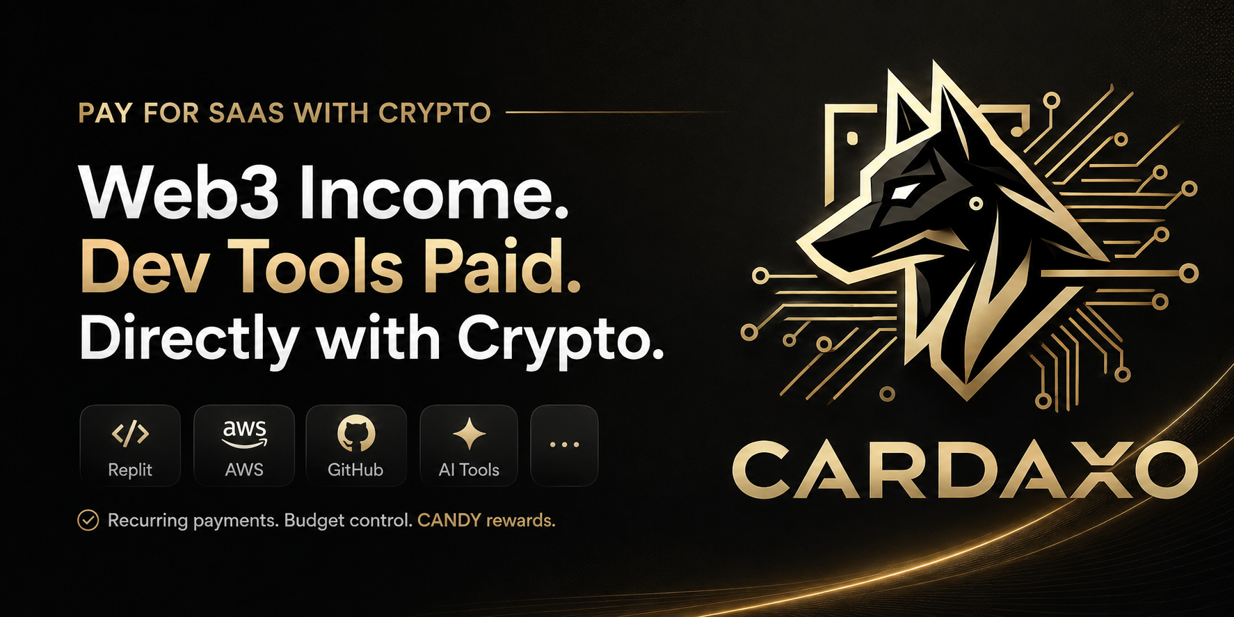 Developer adding a Cardaxo virtual card to a SaaS billing page to pay for subscriptions like Replit and AWS with crypto